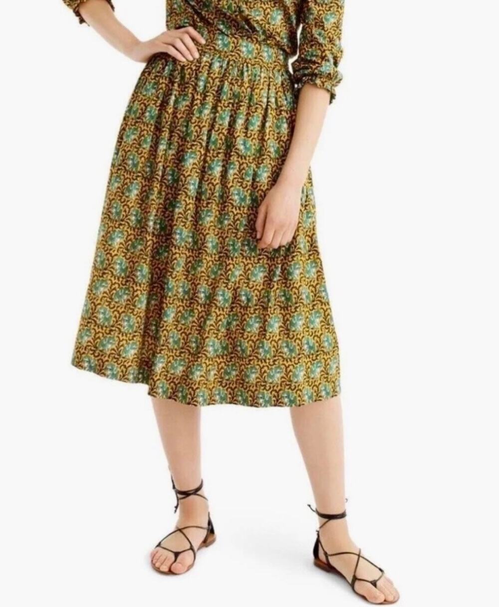 J.CREW Ratti African Elephant Print A-line Cotton Skirt Yellow G7432